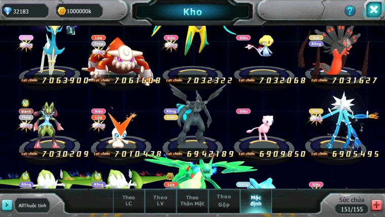 Mã : #TTS6515 - S38 - V9 - BXH :8 - Ho-oh CHD Palkia & Yvetal & Giratina CH Ray Thần Gio Rắn Băng Nhiều Pet HT BC