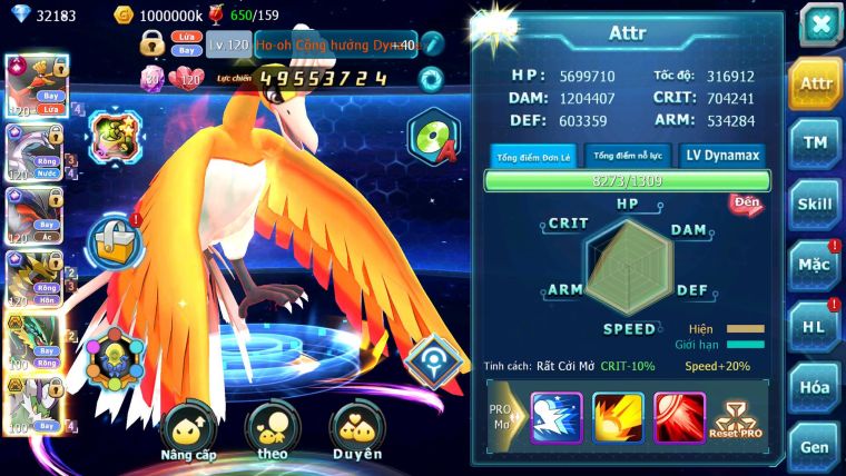 Mã : #TTS6515 - S38 - V9 - BXH :8 - Ho-oh CHD Palkia & Yvetal & Giratina CH Ray Thần Gio Rắn Băng Nhiều Pet HT BC