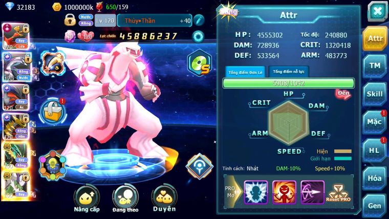 Mã : #TTS6515 - S38 - V9 - BXH :8 - Ho-oh CHD Palkia & Yvetal & Giratina CH Ray Thần Gio Rắn Băng Nhiều Pet HT BC