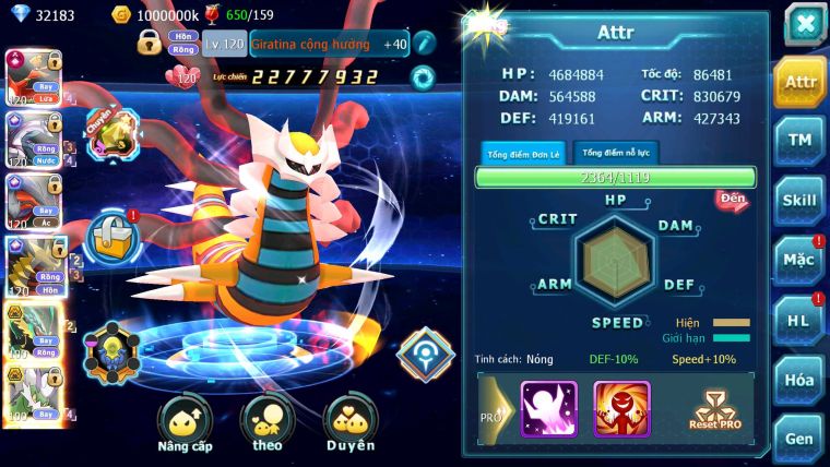 Mã : #TTS6515 - S38 - V9 - BXH :8 - Ho-oh CHD Palkia & Yvetal & Giratina CH Ray Thần Gio Rắn Băng Nhiều Pet HT BC