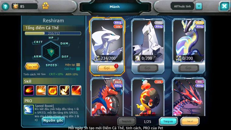 Mã : #TTS6515 - S38 - V9 - BXH :8 - Ho-oh CHD Palkia & Yvetal & Giratina CH Ray Thần Gio Rắn Băng Nhiều Pet HT BC