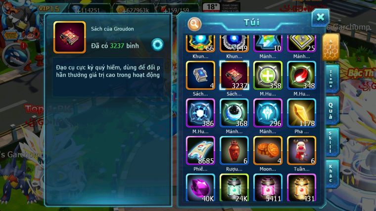 Mã : #TTS6520 - S650 - V15 - BXH : 3All - 3K2 Sách 114K Kc Ho-oh & WB & Diancie CHD Yvetal & Lugia CH Meganec Nhiều Pet Bá Chủ