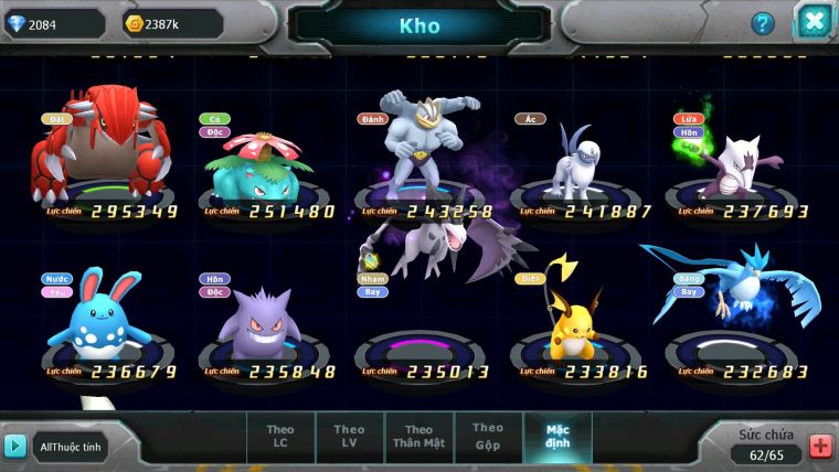 Mã : #TTS6524 - S1901 - V6 - BXH : 42 - Kyurem Unvoa Raikou Lugia nhiều pet ht