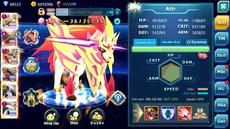 Mã : #TTS6541 - S1123 - V17 - BXH : 3PK - Vua Kiếm Khiên Dynamax Ho-oh CHD Unvoa Bá Chủ WB Dyanamax Nhiều Pet BC