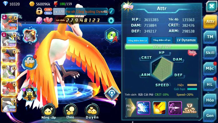 Mã : #TTS6568 - S1445 - V10 - BXH : 41 - Ho-oh Black CHD Yvetal Bc Thần Gio Cặp Lati Bc nhiều pet ht