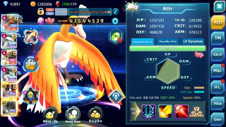 Mã : #TTS6573 - S1055 - BXH : 7 - V15 - 41K KC - Ho-oh WB Armarouge CHD Zygarde Flare Bc Nhiều Pet Bá Chủ