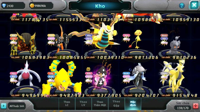 Mã : #TTS6584 - S66 - BXH : 6 - 254M Yvetal CH - Ho-oh & Diancie CHD Palkia CH Form cực đẹp 3 team khủng