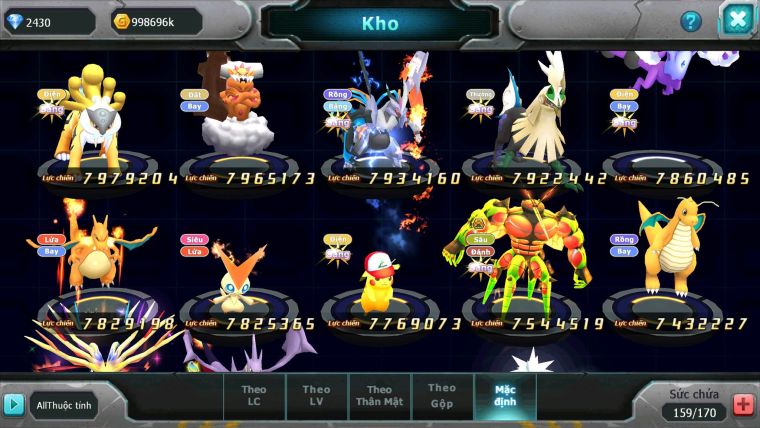 Mã : #TTS6584 - S66 - BXH : 6 - 254M Yvetal CH - Ho-oh & Diancie CHD Palkia CH Form cực đẹp 3 team khủng