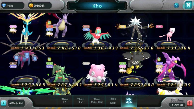 Mã : #TTS6584 - S66 - BXH : 6 - 254M Yvetal CH - Ho-oh & Diancie CHD Palkia CH Form cực đẹp 3 team khủng