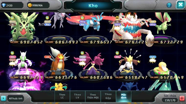 Mã : #TTS6584 - S66 - BXH : 6 - 254M Yvetal CH - Ho-oh & Diancie CHD Palkia CH Form cực đẹp 3 team khủng