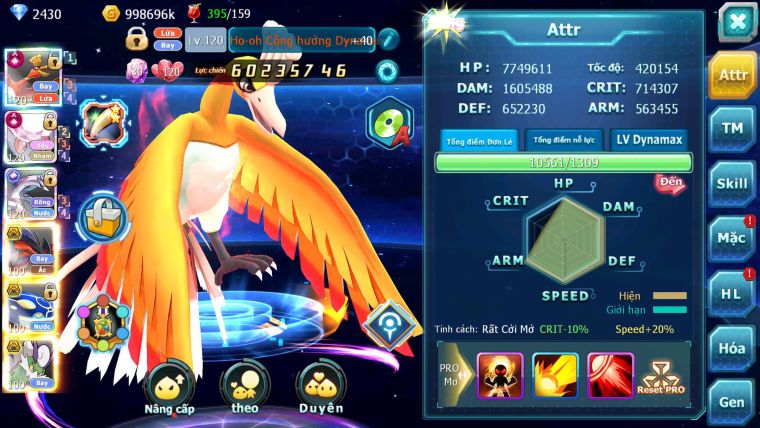 Mã : #TTS6584 - S66 - BXH : 6 - 254M Yvetal CH - Ho-oh & Diancie CHD Palkia CH Form cực đẹp 3 team khủng