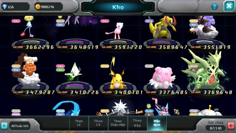 Mã : #TTS6583 - S1324 - V14 - BXH : 20 - Ho-oh & Diancie CHD Yvetal CH Thần gió Bc Nhiều Pet Huyền Thoại