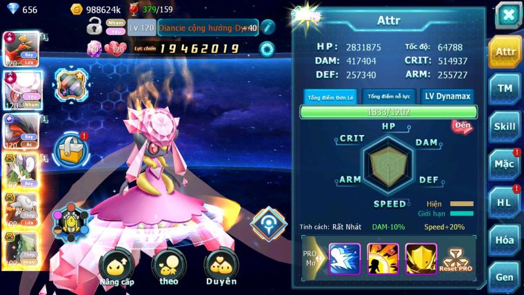 Mã : #TTS6583 - S1324 - V14 - BXH : 20 - Ho-oh & Diancie CHD Yvetal CH Thần gió Bc Nhiều Pet Huyền Thoại