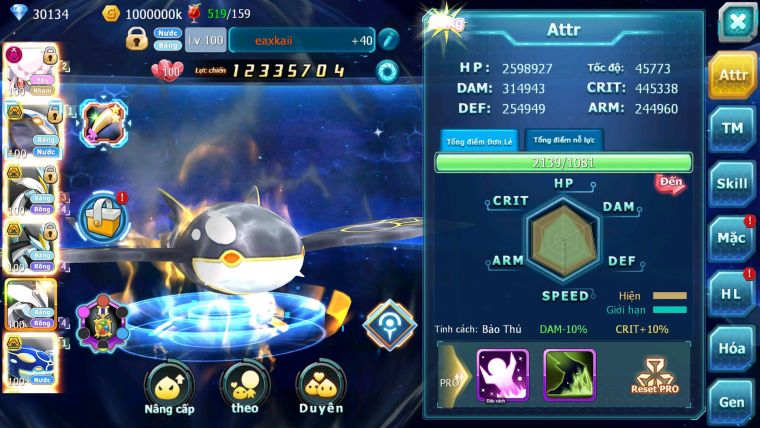 Mã : #TTS6590 - S879 - V12 - BXH : 45 - 30K XU - Diancie Dnm Cặp Cá Bá Chủ Unvoa WB bc nhiều pet ht ngon