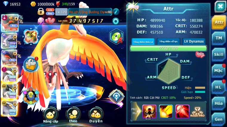 Mã : #TTS6603 - S1155 - V13 - 16K KC - BXH : 14 - Ho-oh CHD Palkia & Yvetal CH Nhiều Pet Bc