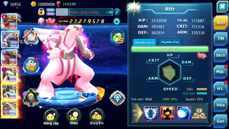 Mã : #TTS6603 - S1155 - V13 - 16K KC - BXH : 14 - Ho-oh CHD Palkia & Yvetal CH Nhiều Pet Bc