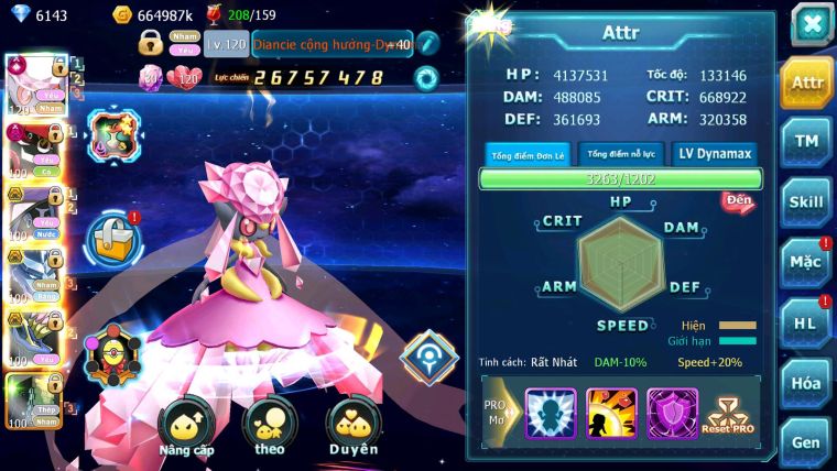Mã : #TTS6623 - S1625 - V13 - BXH : 42 - Diancie CHD Tapu Bulu Dynamax Tapu fini Rắn Băng Bc