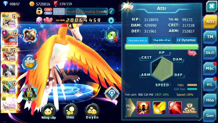 Mã : #TTS6622 - S1350 - 300M ARC CH V15 - BXH : 4PK - 49K KC Kiếm Khiên Bá Chủ Arc Thép Dyanamx Ho-oh CHD Nhiều Pet HT