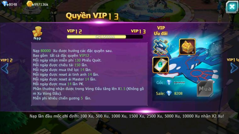 Mã : #TTS6650 - S216 - V12 - BXH : 13 - Diancie Dnm Rayquaza - Ho-oh Thần Gio Bc Unvoa WB bc nhiều Pet Bá Chủ