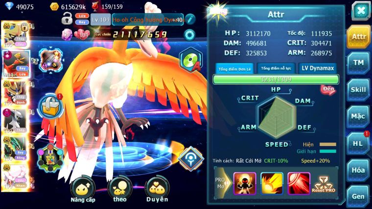 Mã : #TTS6649 - S1350 - V15 - 49K KC - BXH : 8 - 300M ARC CH Kiếm Khiên Ho-oh CHD Arrc Thép Dnm Nhiều Pet HT