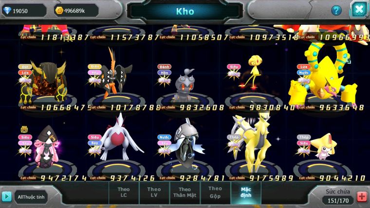 Mã : #TTS6664 - S66 - V12 - BXH : 6 - 254M Yvetal CH Ho-oh &Diancie CHD Palkia CH Rayquaza Nhiều Pet HT BC