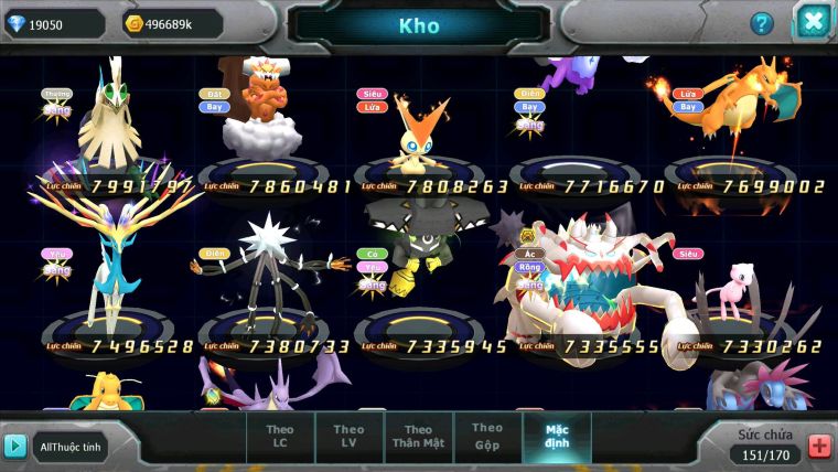 Mã : #TTS6664 - S66 - V12 - BXH : 6 - 254M Yvetal CH Ho-oh &Diancie CHD Palkia CH Rayquaza Nhiều Pet HT BC