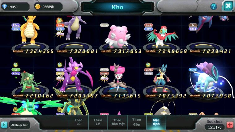 Mã : #TTS6664 - S66 - V12 - BXH : 6 - 254M Yvetal CH Ho-oh &Diancie CHD Palkia CH Rayquaza Nhiều Pet HT BC
