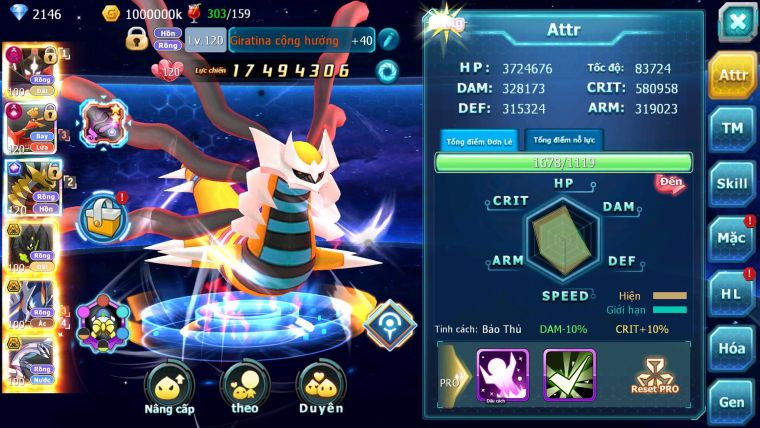 Mã : #TTS6683 - S1491 - V15 - BXH : 11PK - Zygarde Flare Dynamax Ho-oh CHD Giratina CH Zygarde Bc Pr dialga Bc Nhiều Pet HT