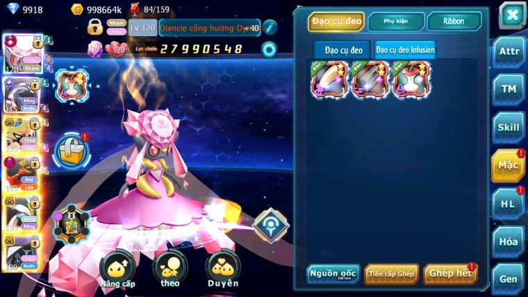 Mã : #TTS6698 - S1179 - BXH : 26 - V15 - Diancie & Palkia CH Vua Kiếm Bc Ho-oh Dnm Nhiều Pet HT