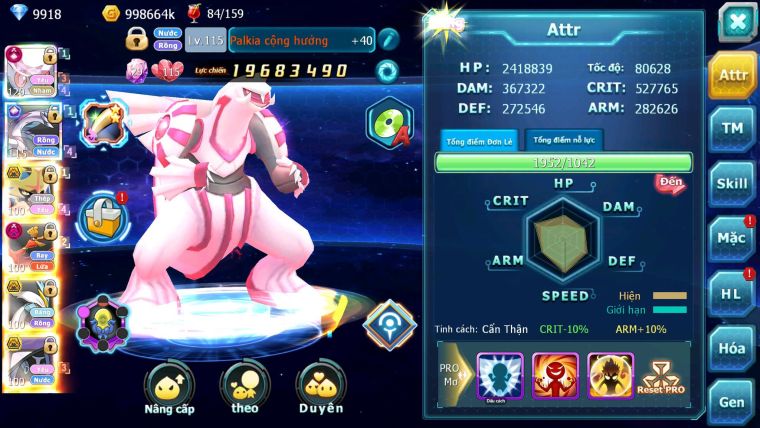 Mã : #TTS6698 - S1179 - BXH : 26 - V15 - Diancie & Palkia CH Vua Kiếm Bc Ho-oh Dnm Nhiều Pet HT
