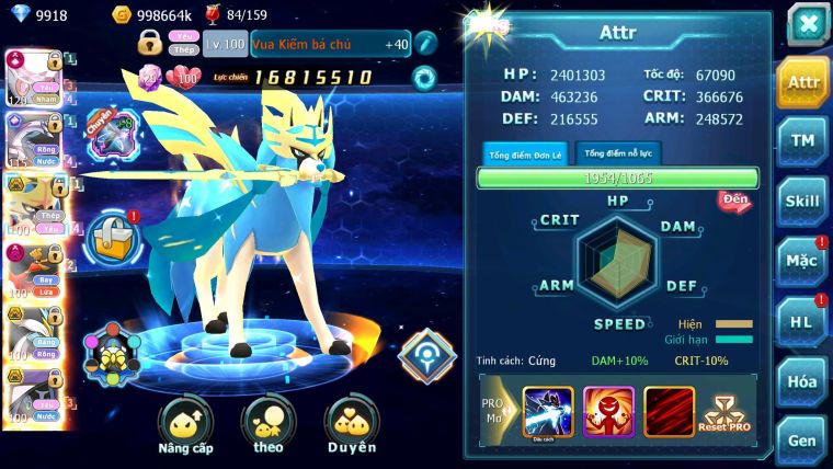 Mã : #TTS6698 - S1179 - BXH : 26 - V15 - Diancie & Palkia CH Vua Kiếm Bc Ho-oh Dnm Nhiều Pet HT