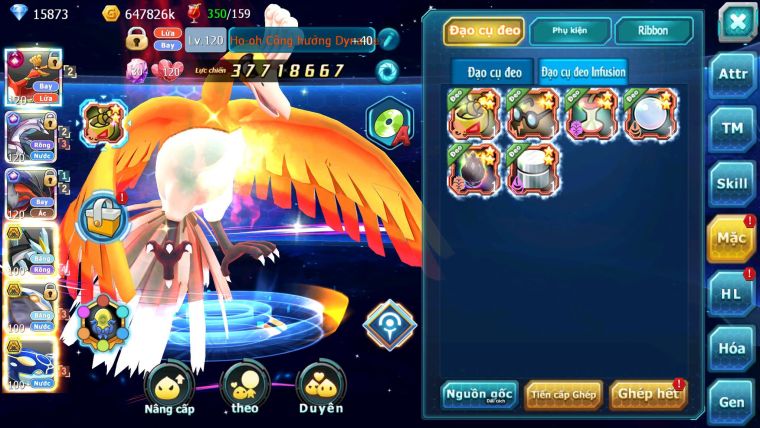 Mã : #TTS6722 - S1155 - BXH : 12 - 15K8 Kc Ho-oh CHD Palkia & Yvetal CH Black Cặp Cá Bc Nhiều Pet HT