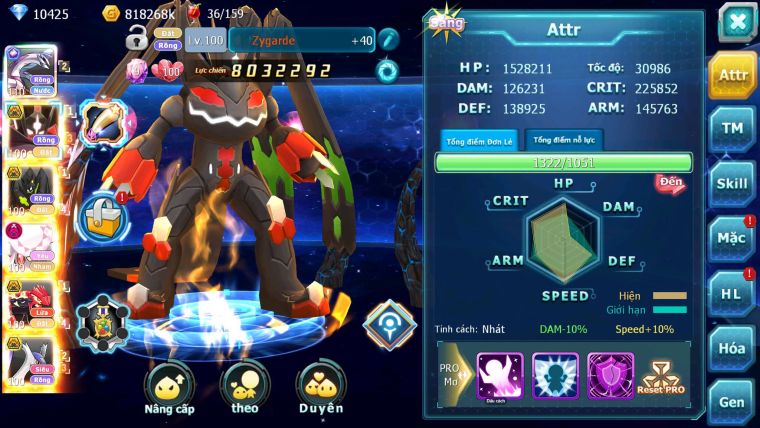 Mã : #TTS6727 - S1458 - V14 - BXH : 50 - Cưỡi Pikachu Palkia CH Zflare Bá chủ Z100 Bc Diancie Bc Dnm Nhiều Pet HT