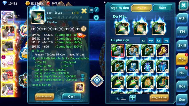 Mã : #TTS6727 - S1458 - V14 - BXH : 50 - Cưỡi Pikachu Palkia CH Zflare Bá chủ Z100 Bc Diancie Bc Dnm Nhiều Pet HT