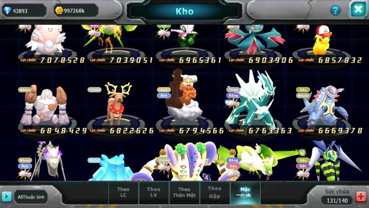 Mã : #TTS6735 - S905 - V13 - Ho-oh &Diancie CHD Palkia & Yvetal CH Nhiều Pet HT Bc