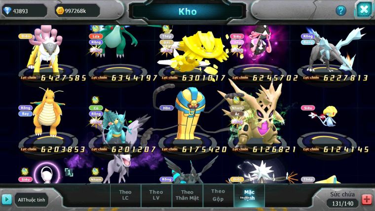 Mã : #TTS6735 - S905 - V13 - Ho-oh &Diancie CHD Palkia & Yvetal CH Nhiều Pet HT Bc