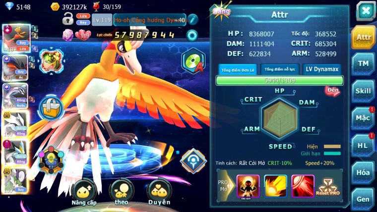 Mã : #TTS6758 - S1253 - V14 - BXH : 3- Ho-oh CHD Yvetal & Palkia CH Unvoa Bc WB Dynamax Nhiều Pet HT