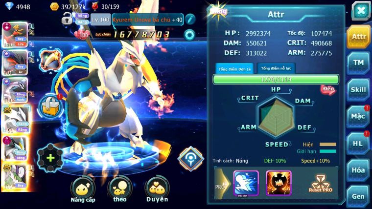 Mã : #TTS6758 - S1253 - V14 - BXH : 3- Ho-oh CHD Yvetal & Palkia CH Unvoa Bc WB Dynamax Nhiều Pet HT