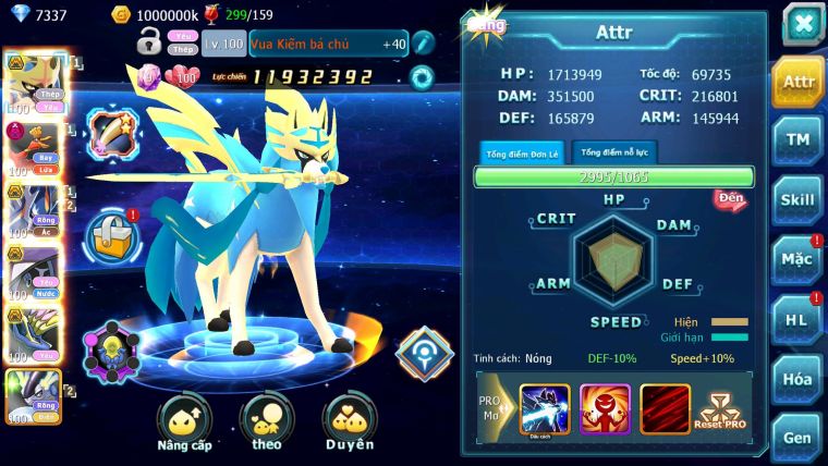 Mã : #TTS6756 - S1803 - V15 - BXH : 44 - Vua Kiếm Bc Ho-oh Dnm Pr Digla Bc Miraidon + 100M Bc Nhiều Pet Ht