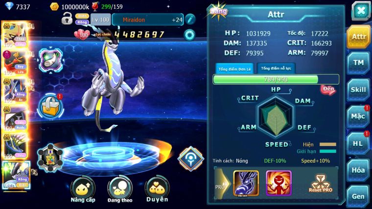 Mã : #TTS6756 - S1803 - V15 - BXH : 44 - Vua Kiếm Bc Ho-oh Dnm Pr Digla Bc Miraidon + 100M Bc Nhiều Pet Ht
