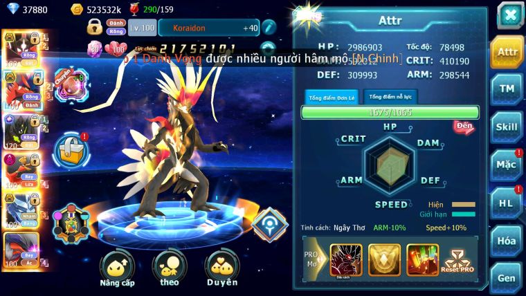 Mã : #TTS6773 - S1448 - V15 - 37K8 KC - Zflare Bc Koraidon bc Z100 CH Ho-oh Dnm Nhiều Pet Bc