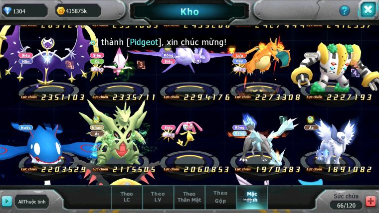 Mã : #TTS6810 - S1411 - V12 - Ho-oh CHD Unvoa Thần Gio Qvld Bc Lugia diancie nhiều pet ht