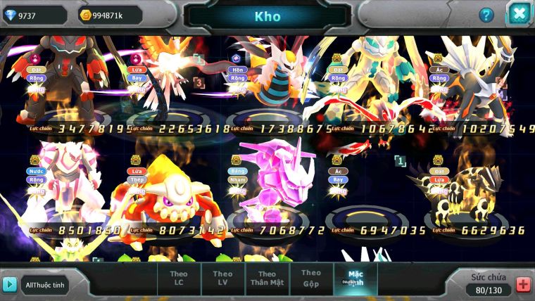 Mã : #TTS6814 - S1491 - BXH : 8 - V15 - Zlfare Dnm Ho-oh CHD Giratina CH Pr dialga Bc Nhiều Pet HT