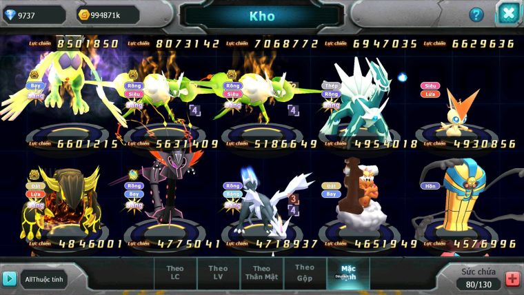 Mã : #TTS6814 - S1491 - BXH : 8 - V15 - Zlfare Dnm Ho-oh CHD Giratina CH Pr dialga Bc Nhiều Pet HT