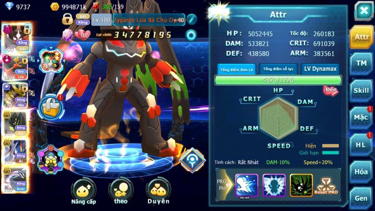 Mã : #TTS6814 - S1491 - BXH : 8 - V15 - Zlfare Dnm Ho-oh CHD Giratina CH Pr dialga Bc Nhiều Pet HT