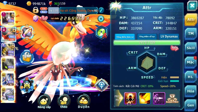 Mã : #TTS6814 - S1491 - BXH : 8 - V15 - Zlfare Dnm Ho-oh CHD Giratina CH Pr dialga Bc Nhiều Pet HT