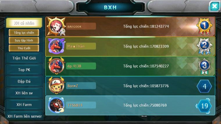 Mã : #TTS6814 - S1491 - BXH : 8 - V15 - Zlfare Dnm Ho-oh CHD Giratina CH Pr dialga Bc Nhiều Pet HT