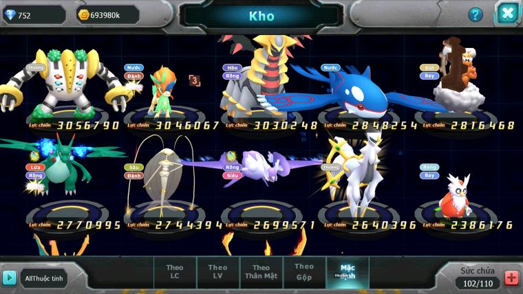 Mã : #TTS6818 - S1520 - V11 - BXH : 35 - Ho-oh CHD Yvetal Thần gió bc shadow lugia  nhiều pet Ht