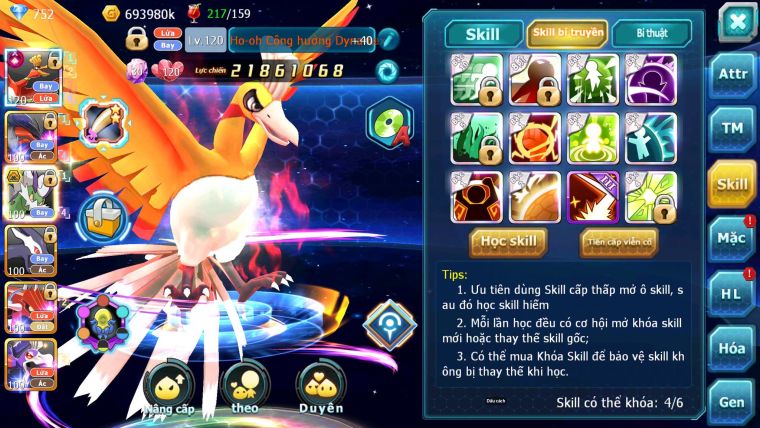 Mã : #TTS6818 - S1520 - V11 - BXH : 35 - Ho-oh CHD Yvetal Thần gió bc shadow lugia  nhiều pet Ht