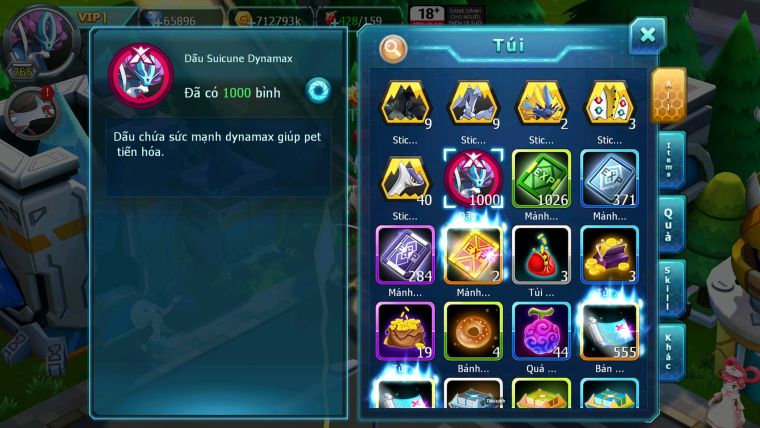 Mã : #TTS6816 - S777 - V1 - SIÊU TÍCH TÀI NGUYÊN - 65K8 KC - 5K Sách - Suicun Đủ mảnh Dnm CH Và 1 Số Pet Ht